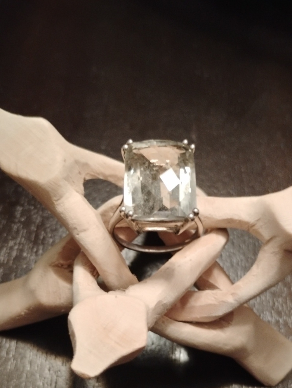 Huge Prasiolite Solitaire Ring In 925 Sterling Silver